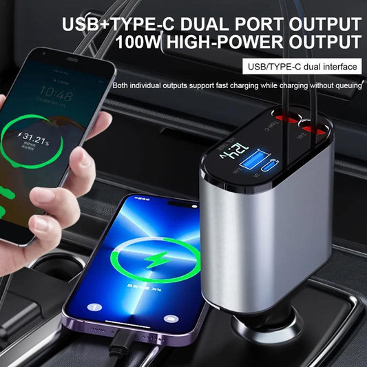 Fast Car Charger With Retractable Cables