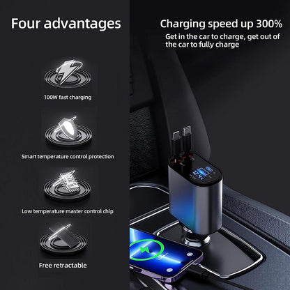 Fast Car Charger With Retractable Cables
