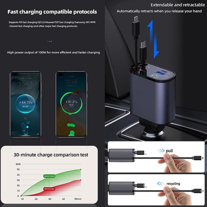 Fast Car Charger With Retractable Cables