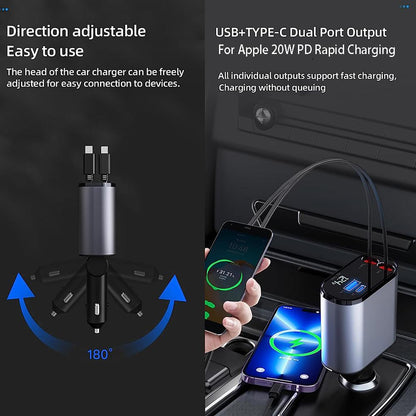 Fast Car Charger With Retractable Cables