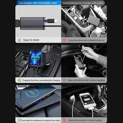 Fast Car Charger With Retractable Cables
